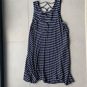 Vestique Swing Dress (Navy/White Stripes) with cross-back detailing